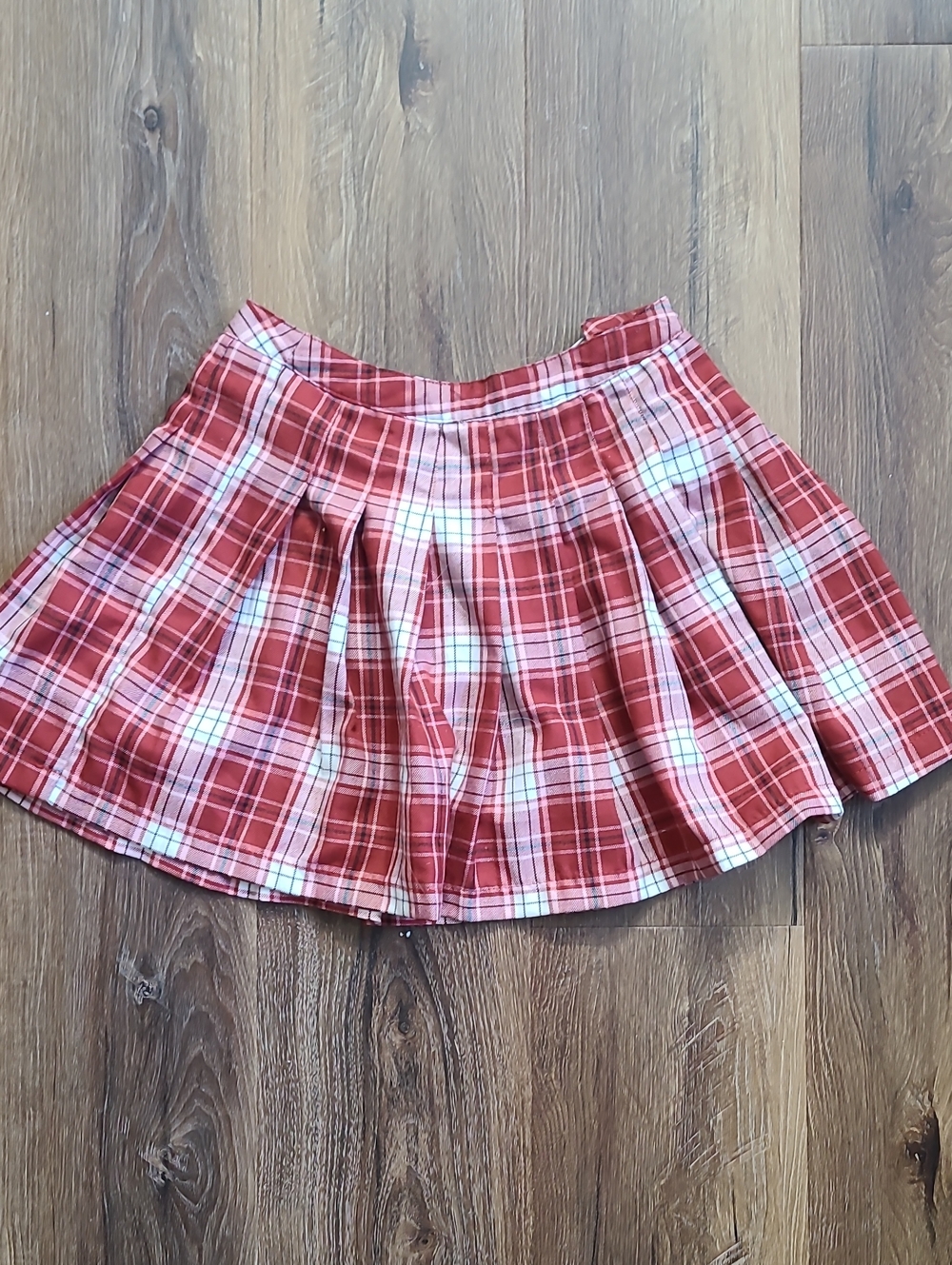 Forever 21 Red Plaid Circle Skater Mini Skirt